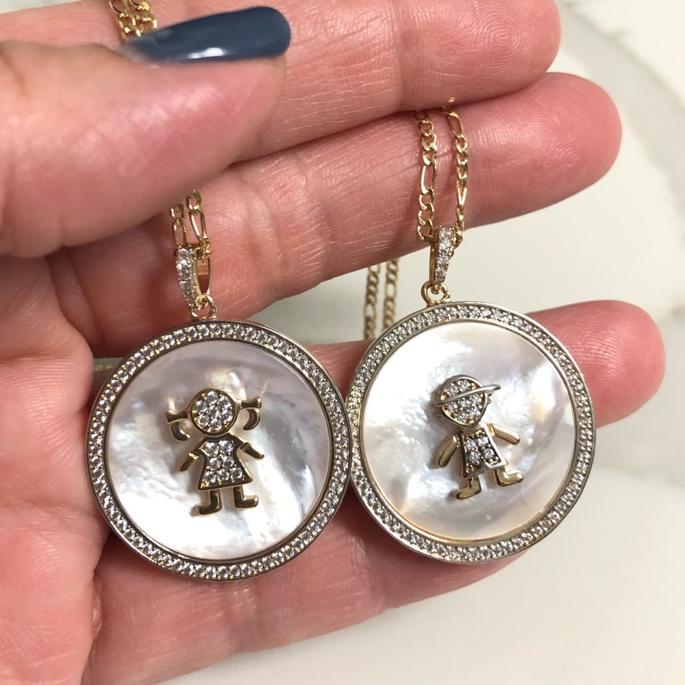 18k Gold Filled CZ Girl & Boy Necklace
